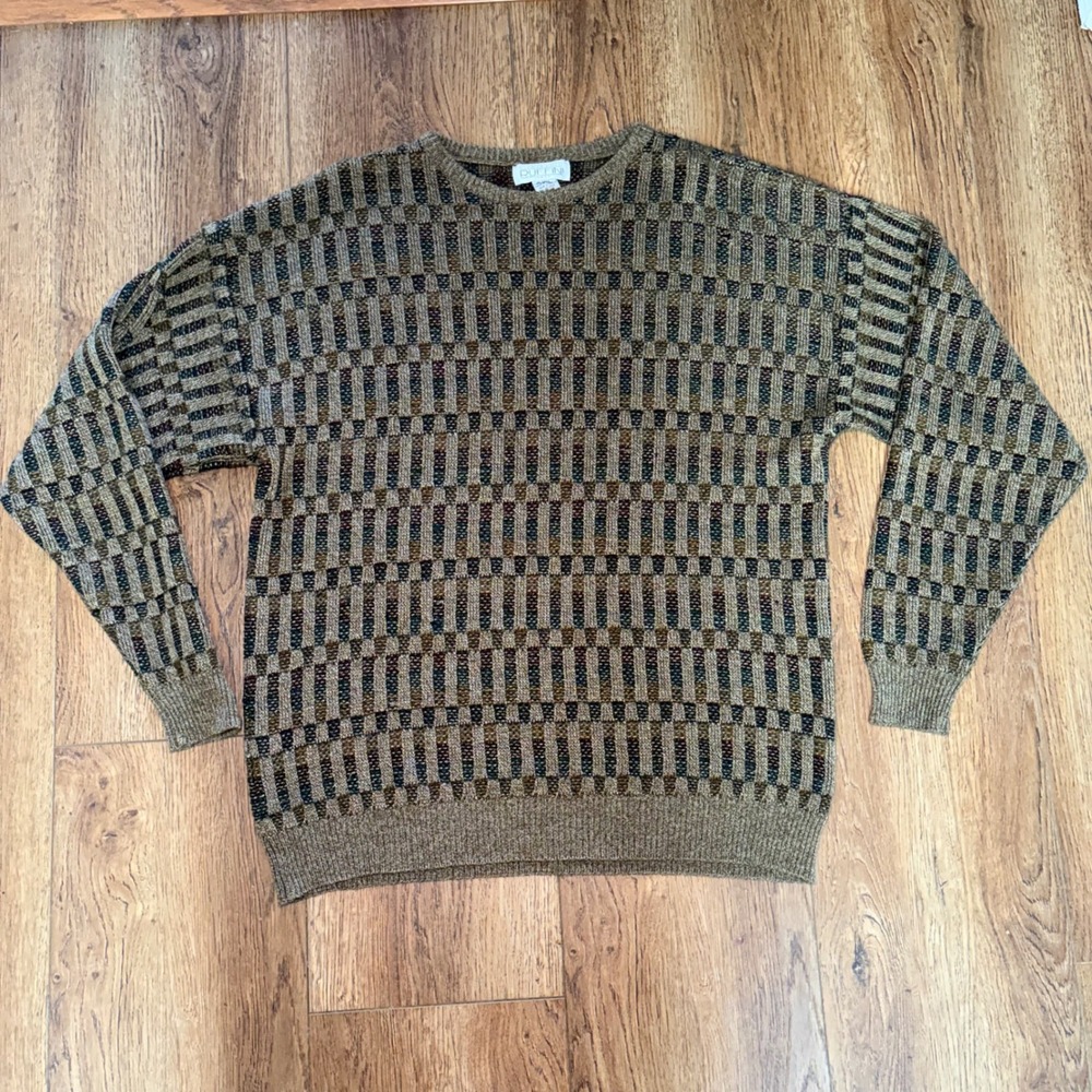 90s Gianfranco Ruffini Italy Mens XL Geometric Knit Sweater Brown Red Fall Cozy